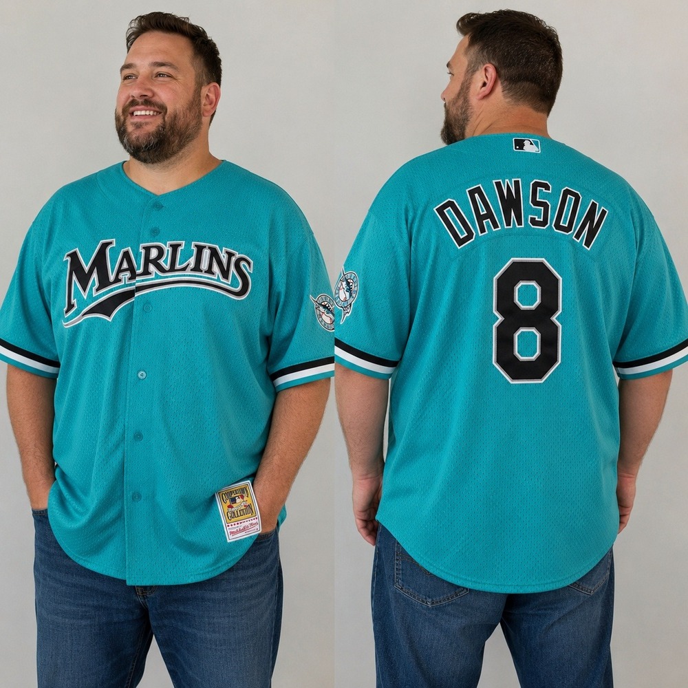Mitchell & Ness Florida Marlins Andre Dawson 8 Teal Mesh Jersey Mens 2XL 52